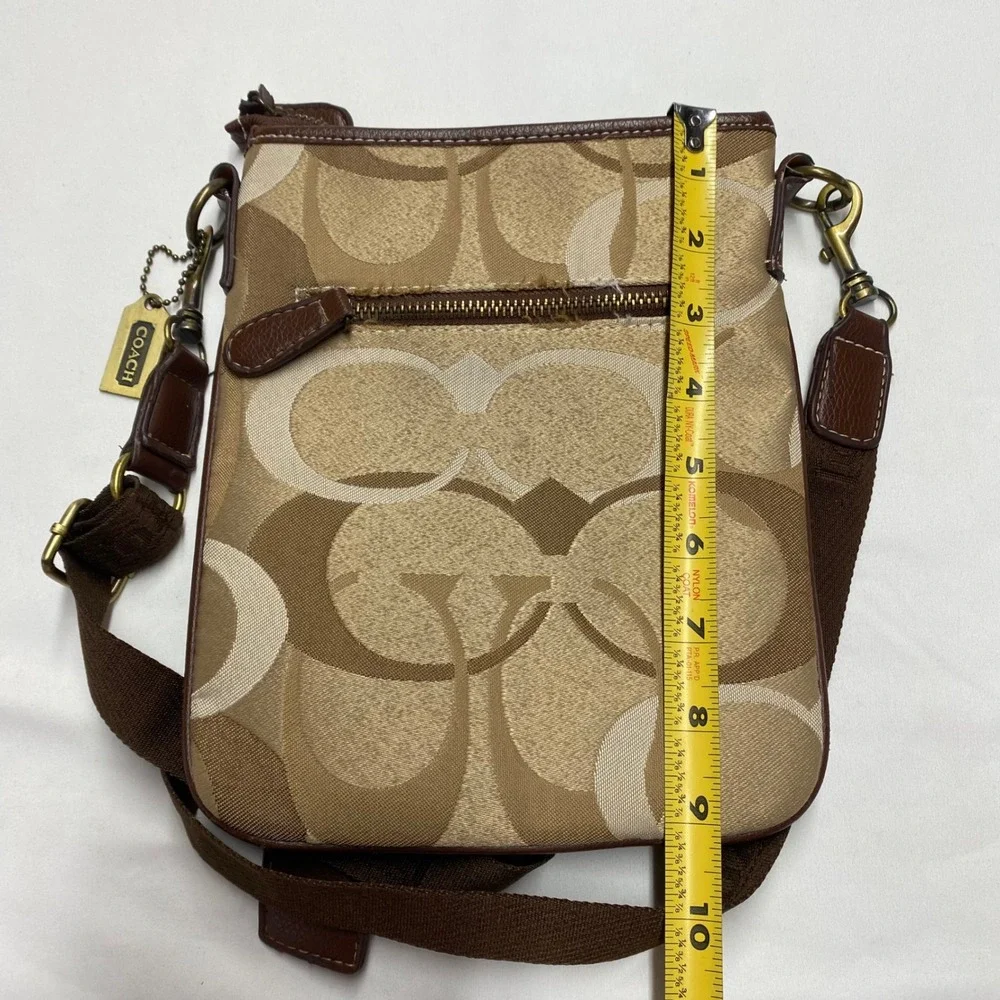 Coach Optic Signature Jacquard Crossbody Bag Khaki Brown Brass Hardware